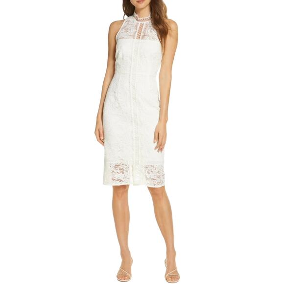 Eliza J White Lace Dress Size 4 Illusion Sheath Ivory Knee Length Graduation New - Picture 3 of 16